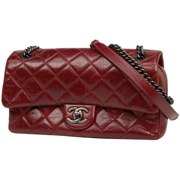 CHANEL Coco Mark Chain Shoulder Bag Matelasse Shoulder Bag Leather Red - Picture 1 of 14